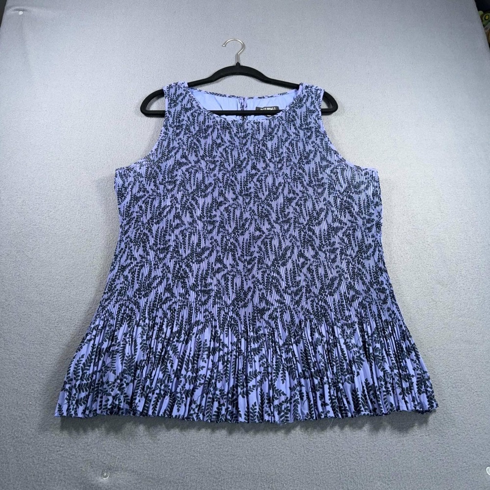 Roz & Ali Womens 2X Pleated Swing Blouse Purple Black Floral Sleeveless Top